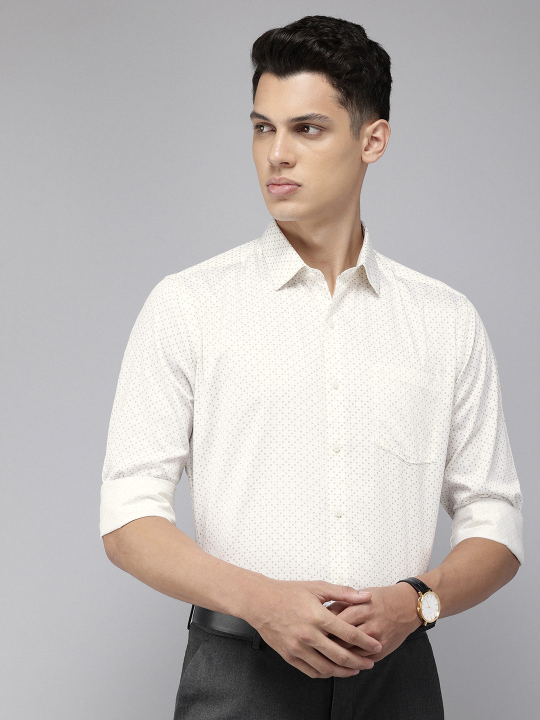 Arrow Printed Manhattan Slim Fit Opaque Pure Cotton Formal Shirt