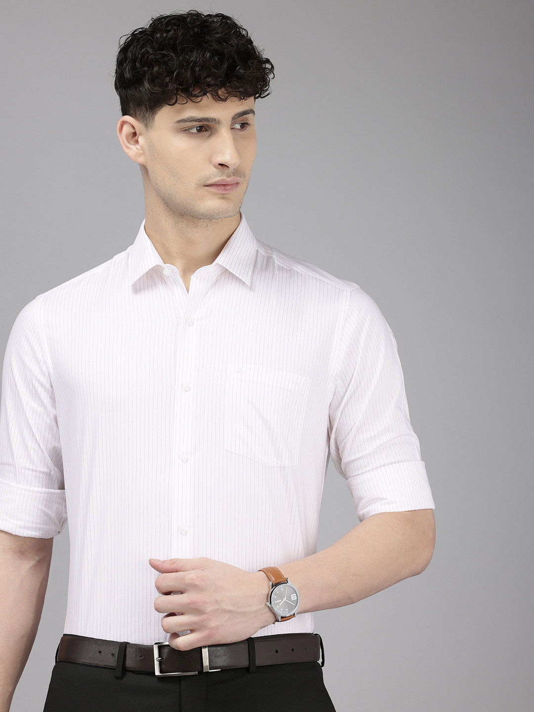 Arrow Manhattan Slim Fit Vertical Stripes Pure Cotton Formal Shirt