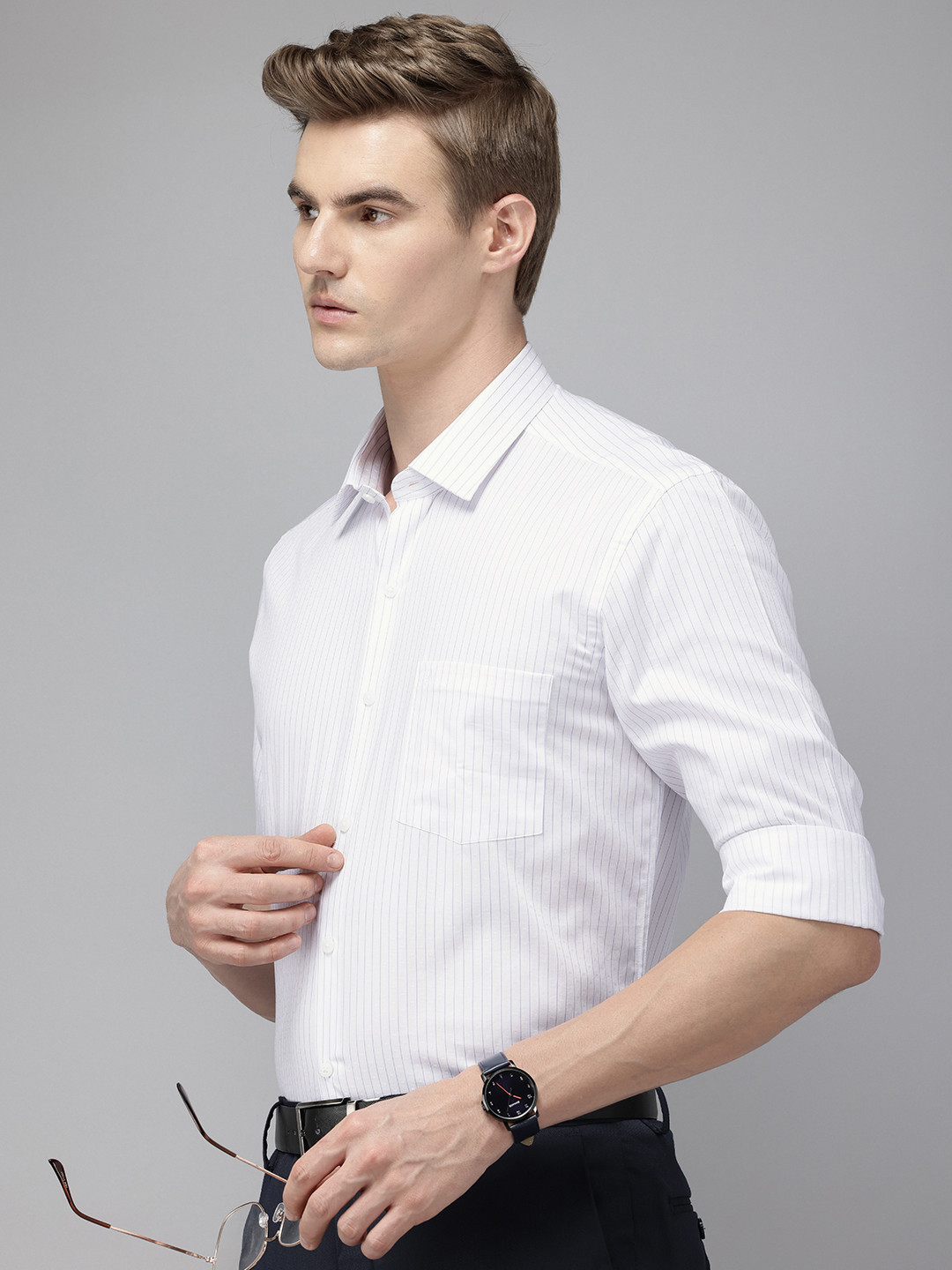 Arrow Manhattan Slim Fit Vertical Stripes Pure Cotton Formal Shirt