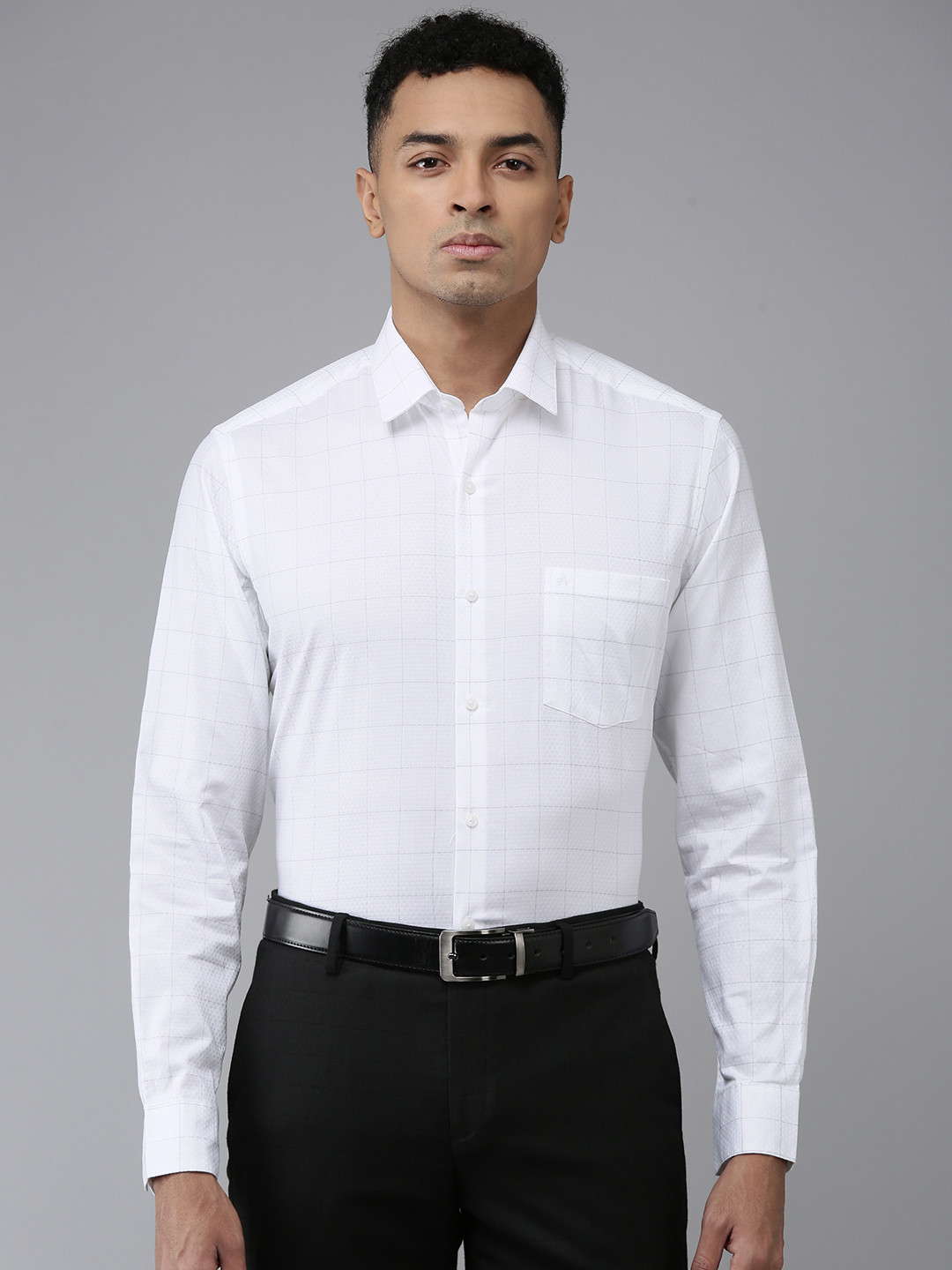 Arrow Pure Cotton Manhattan Slim Fit Windowpane Checked Textured Formal Shirt