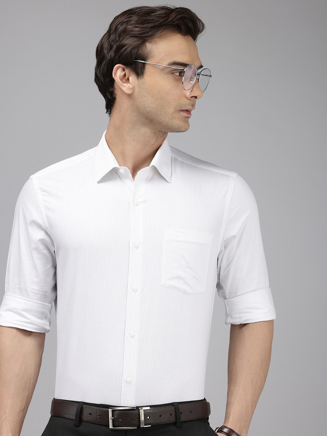 Arrow Manhattan Slim Fit Vertical Stripes Pure Cotton Formal Shirt