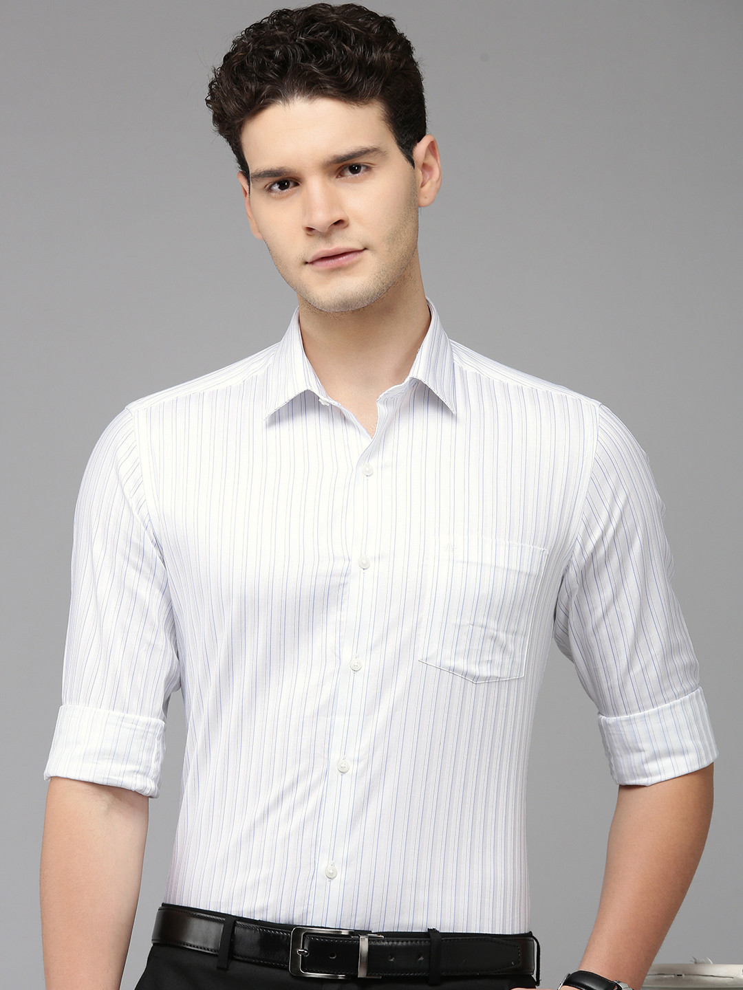 Arrow Manhattan Slim Fit Opaque Striped Pure Cotton Formal Shirt