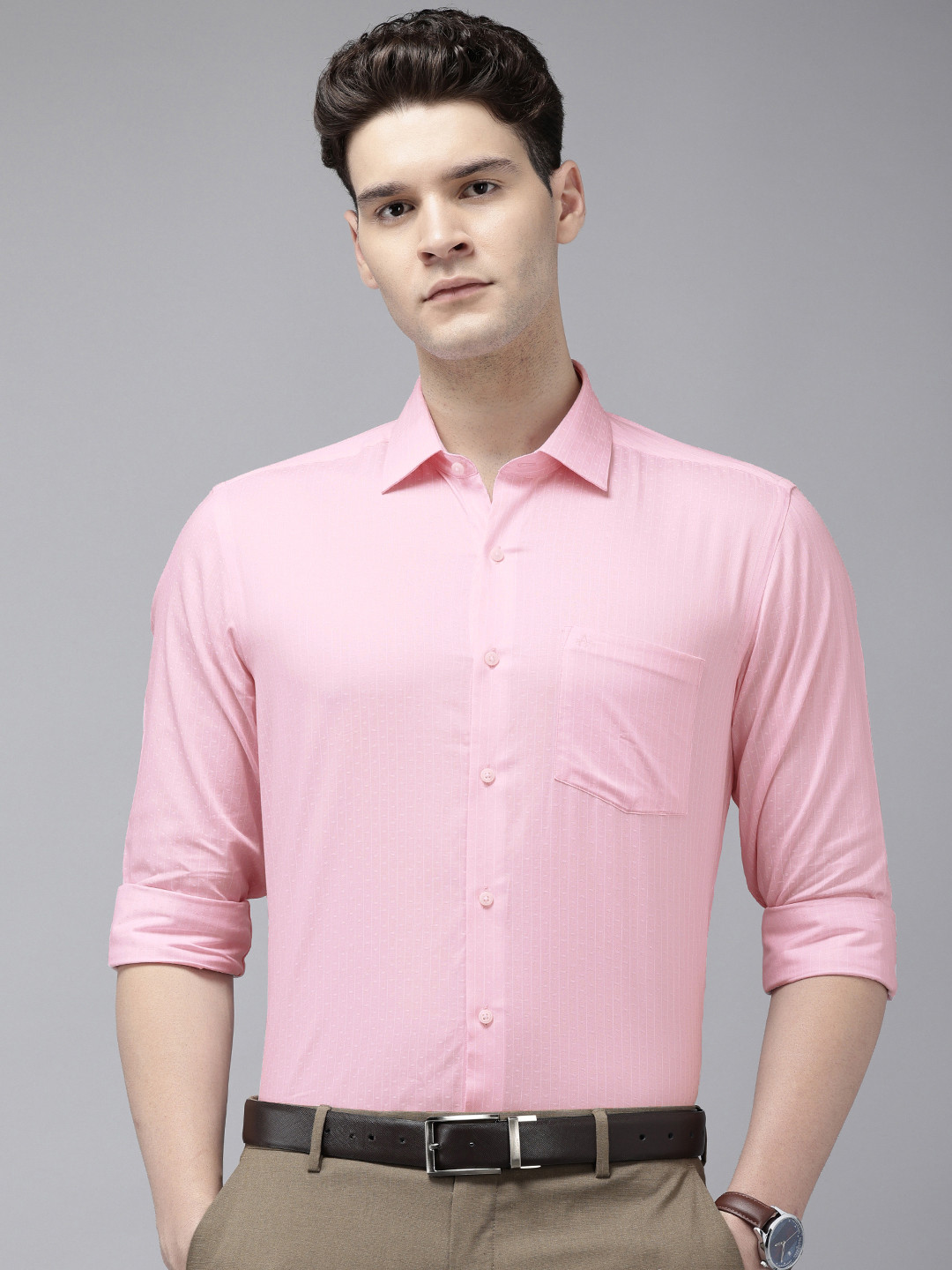 Arrow Pure Cotton Manhattan Slim Fit Striped Formal Shirt
