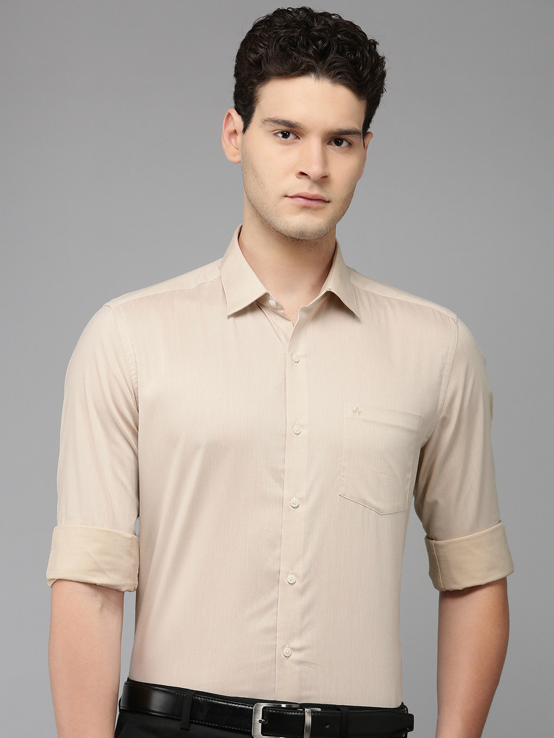Arrow Self Design Manhattan Slim Fit Opaque Pure Cotton Formal Shirt