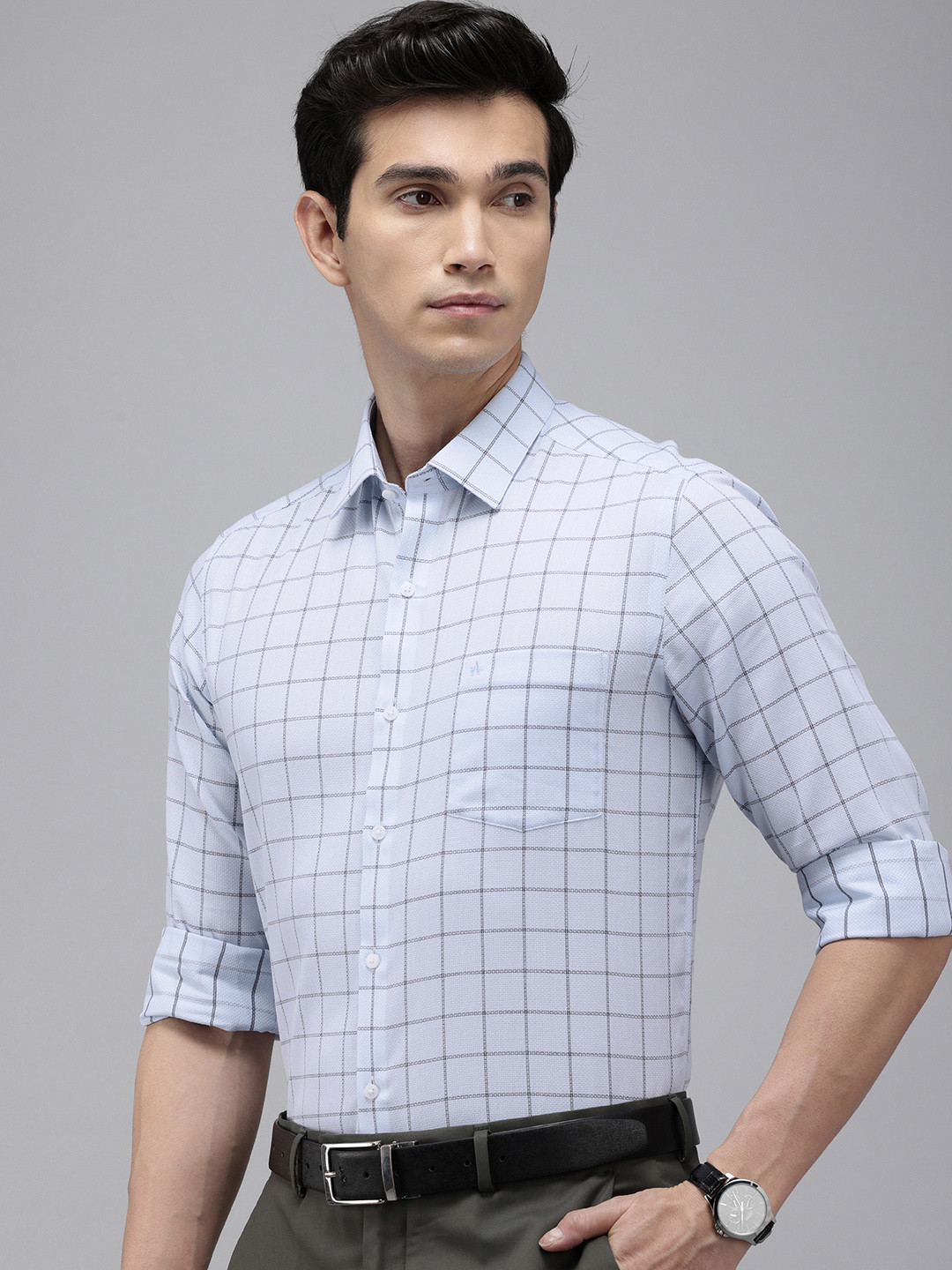 Arrow Men Manhattan Slim Fit Windowpane Checks Opaque Pure Cotton Formal Shirt