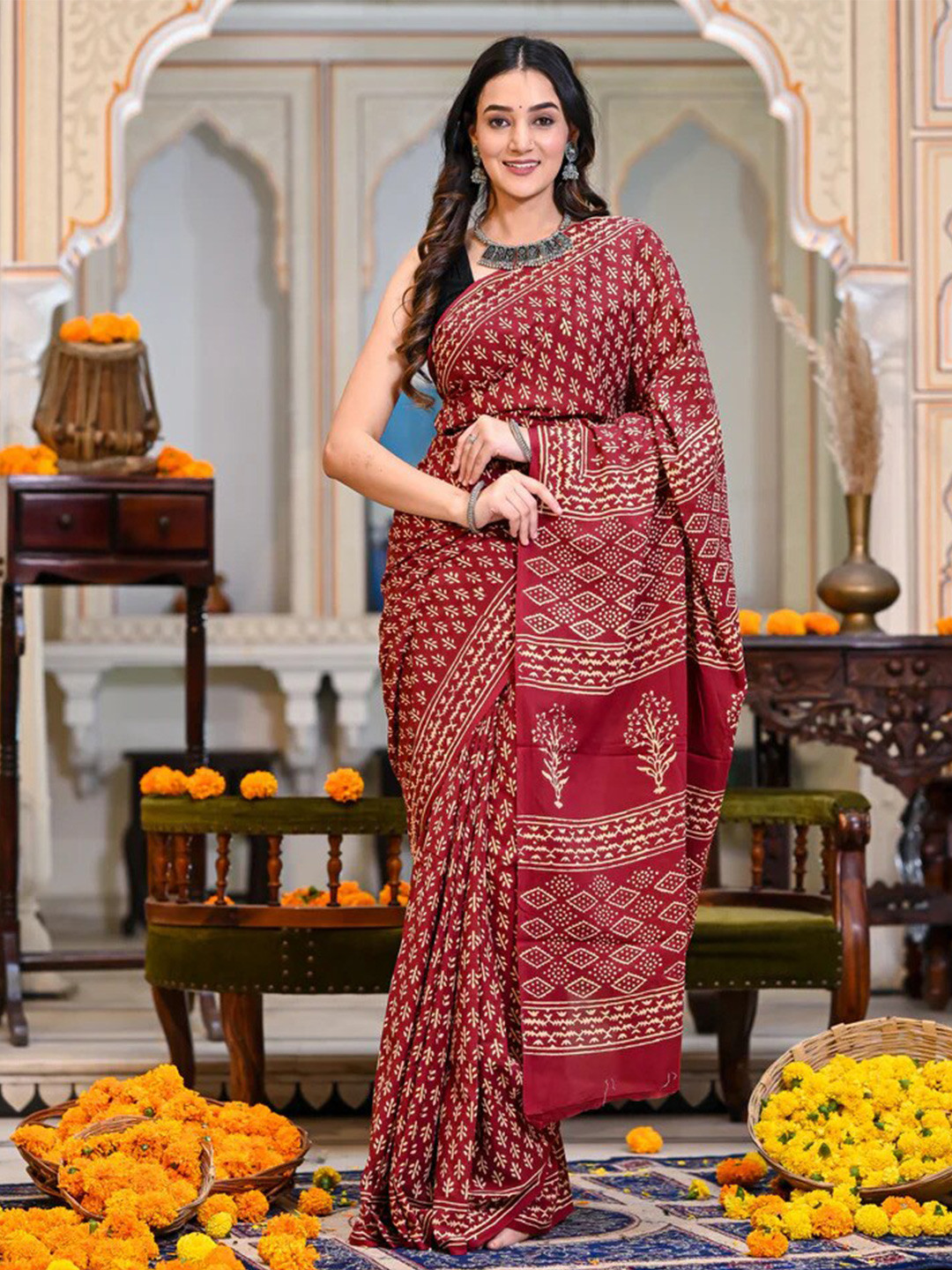 Pinkcity Trade World Ethnic Motifs Pure Cotton Bagru Saree