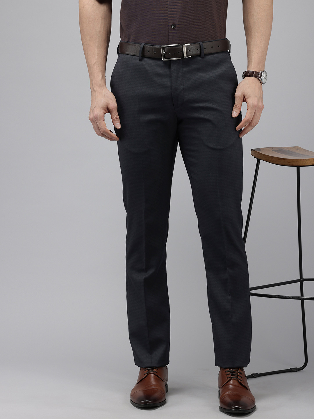 Arrow Men Hudson Tapered Fit Self-Checked Formal Trousers