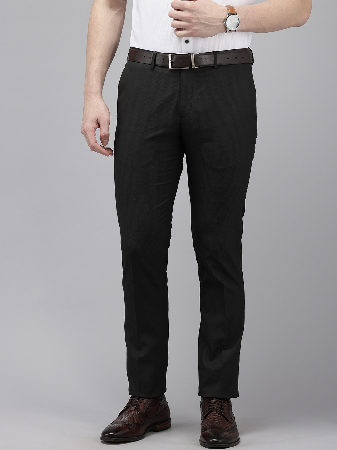 Arrow Men Hudson Tapered Fit Self-Checked Formal Trousers
