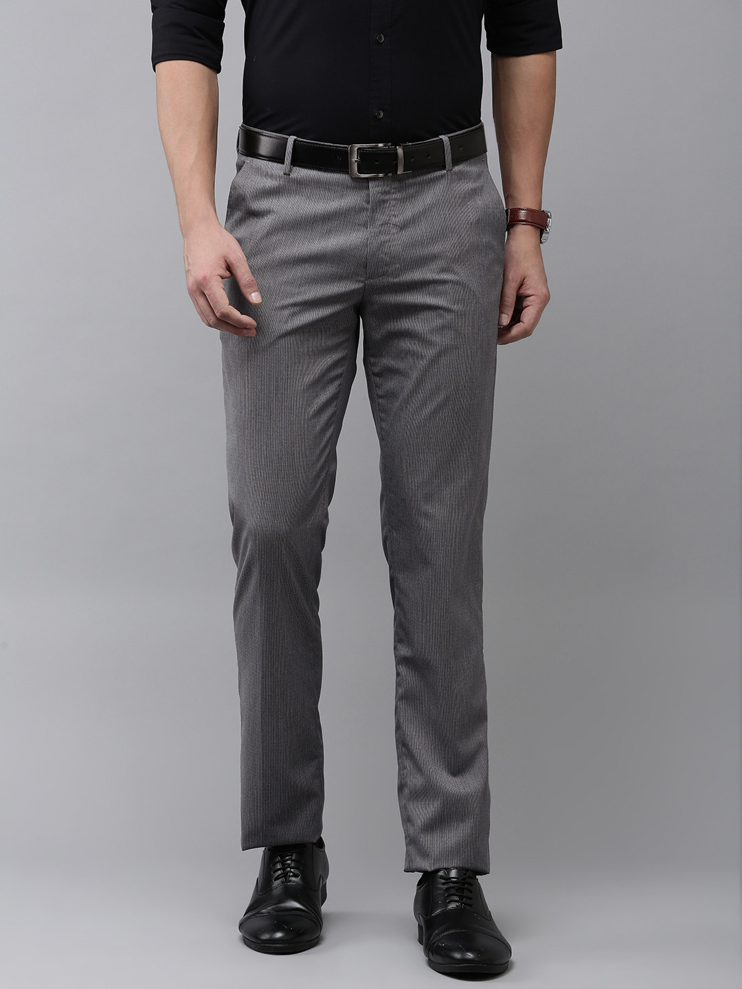 Arrow Men Houndstooth Checks Tapered Fit Formal Trousers