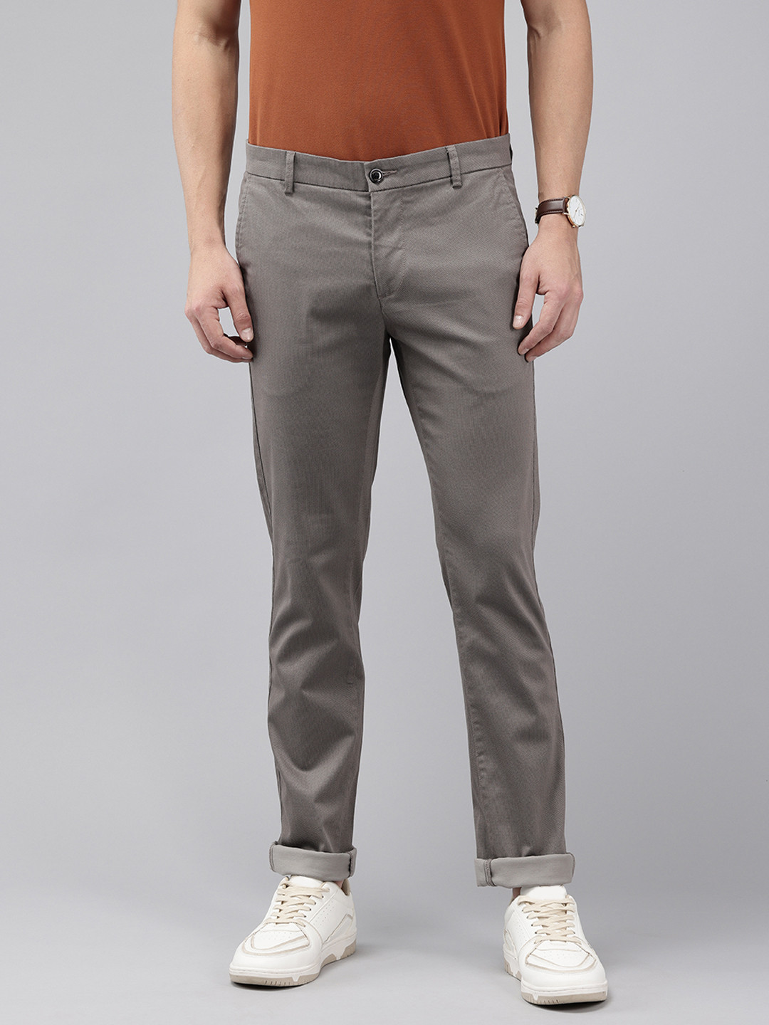 Arrow Sport Men Micro Or Ditsy Printed Bronson Slim Fit Low-Rise Trousers