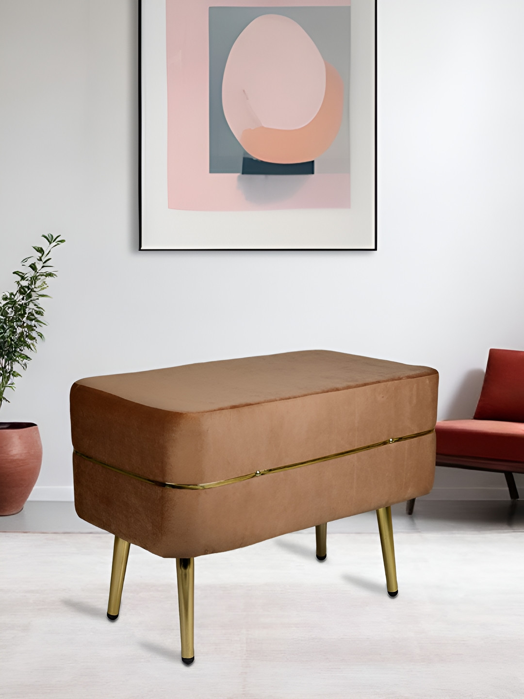 CDI Brown Velvet Rectangle Ottoman