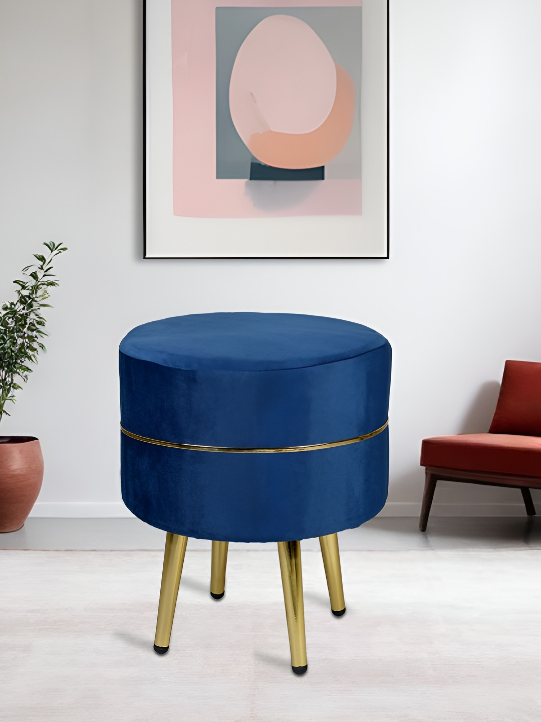 CDI Blue Round Ottoman With Legs
