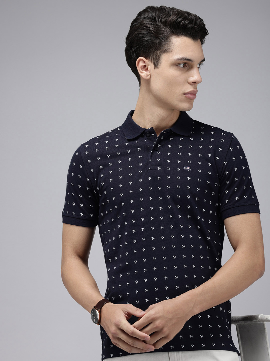 Arrow Sport Tropical Printed Polo Collar Relaxed Fit Pure Cotton T-shirt
