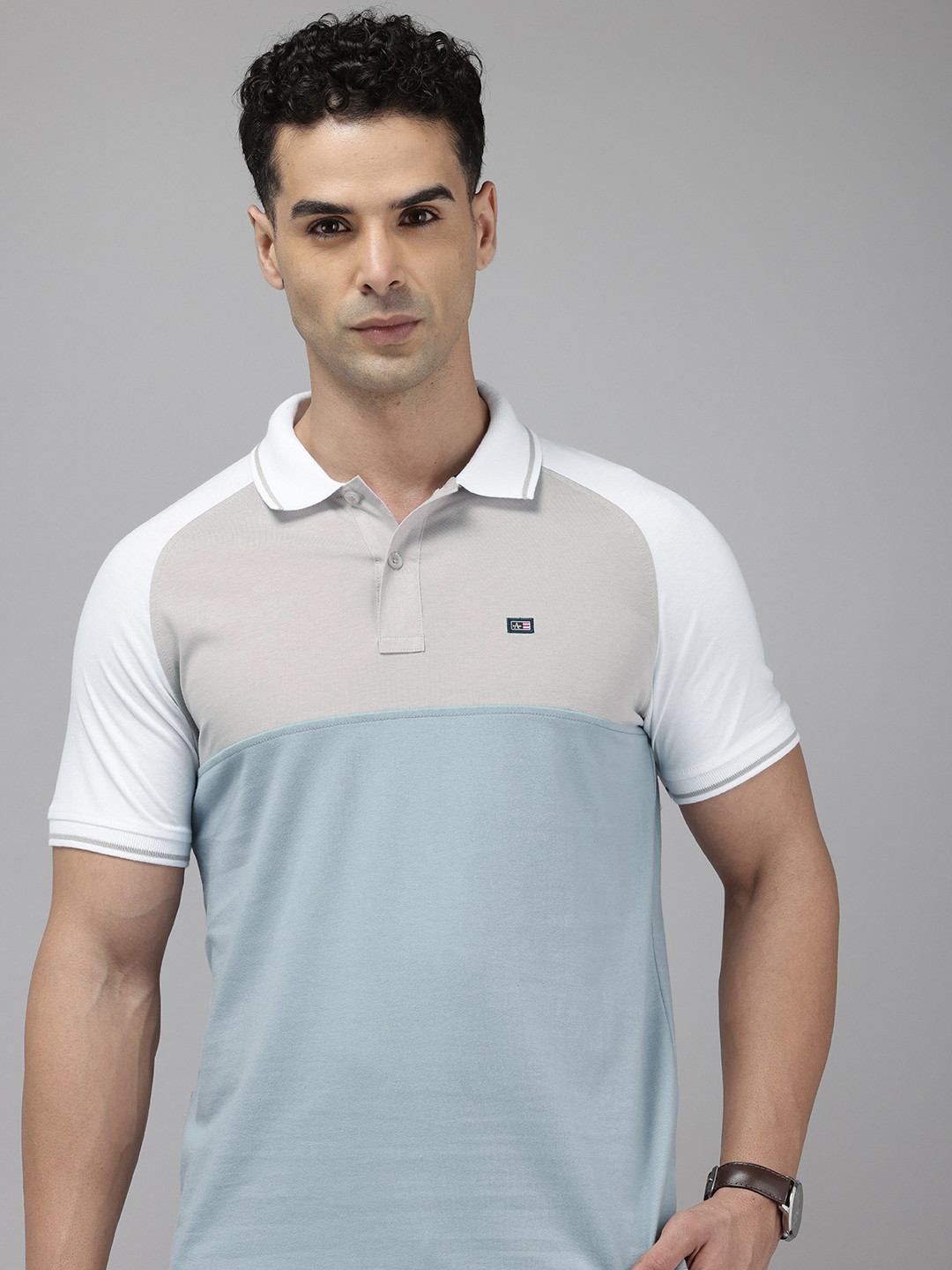 Arrow Sport Colourblocked Polo Collar Raglan Sleeves Relaxed Fit T-shirt
