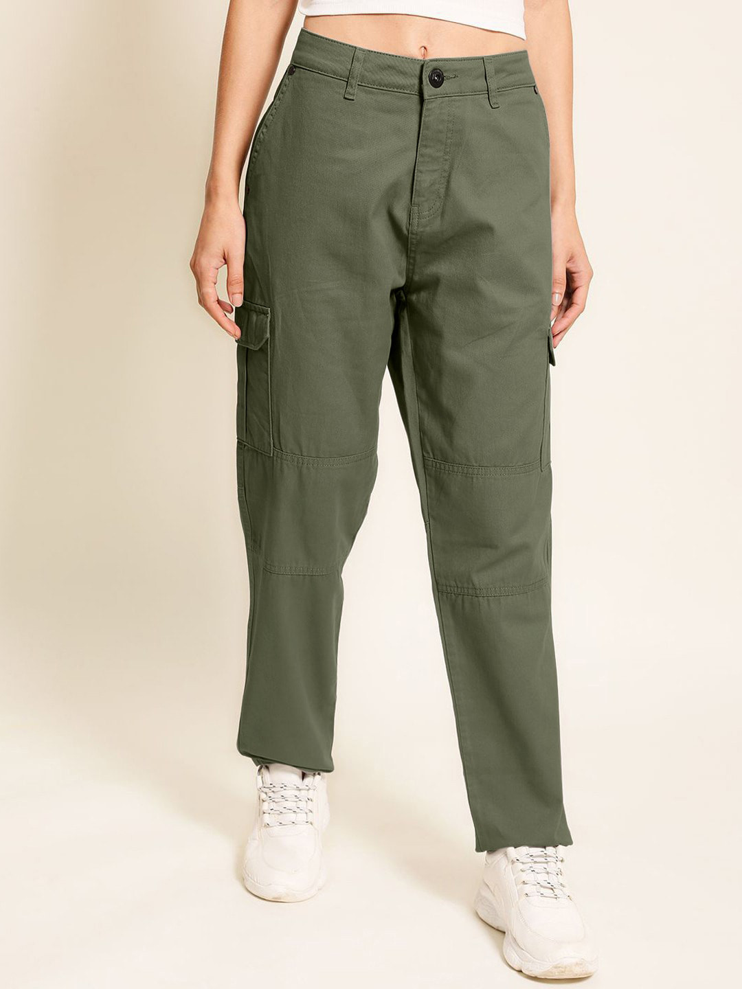 The Roadster Lifestyle Co Women Slim Fit Pure Cotton Cargo Trousers