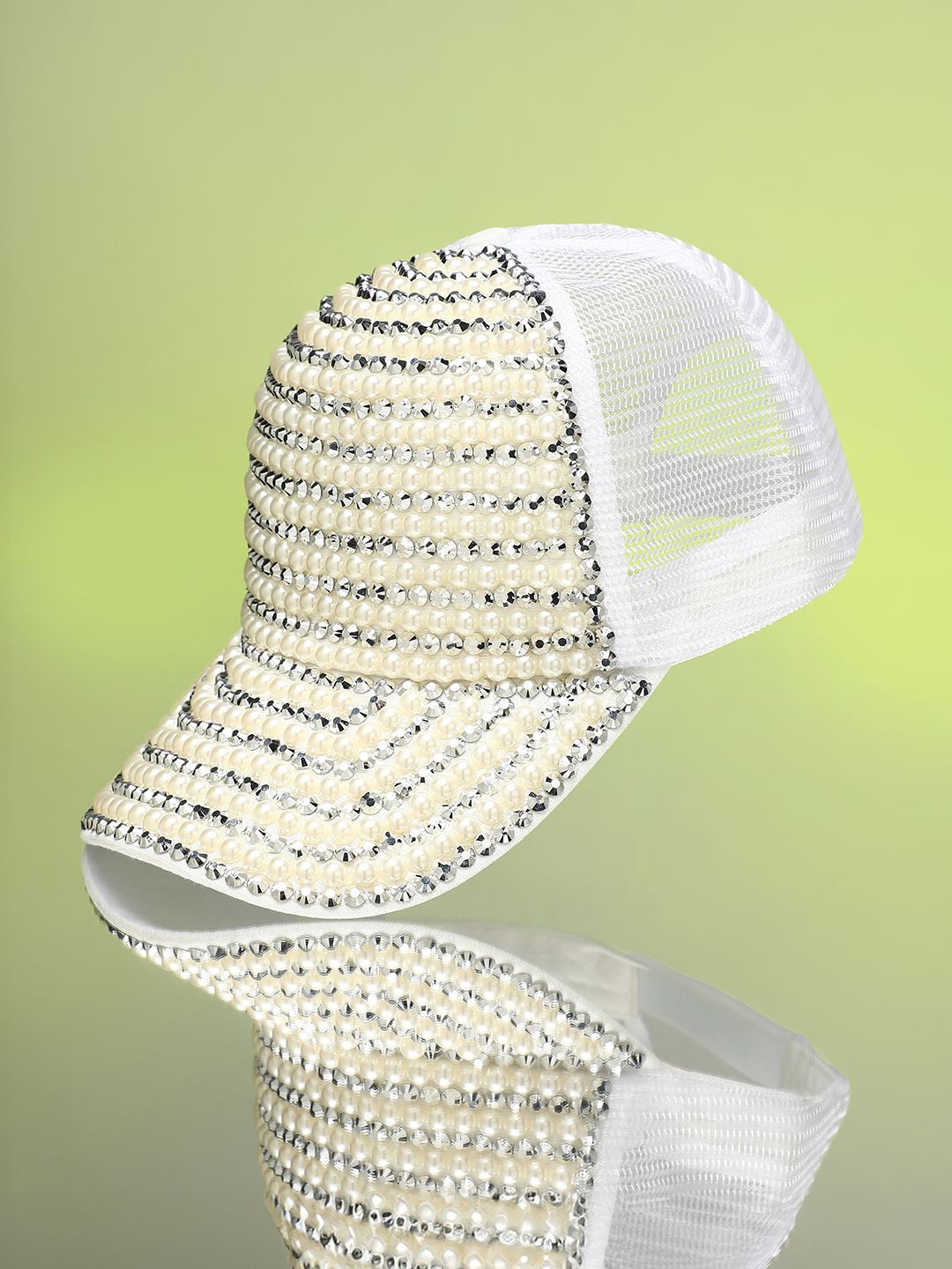 HAUTE SAUCE Women White Embellished Baseball Cap