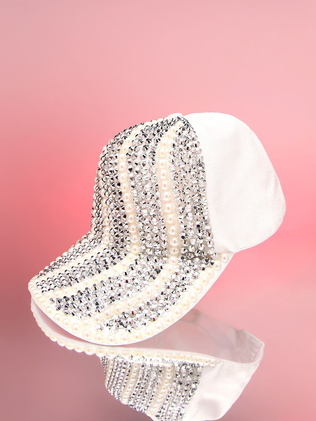 HAUTE SAUCE Women White Self Baseball Studded Cap