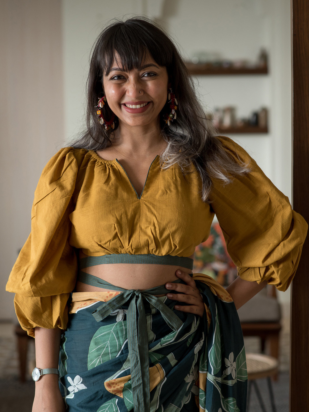 Suta Notch Neck Puff Sleeves Pure Cotton Saree Blouse