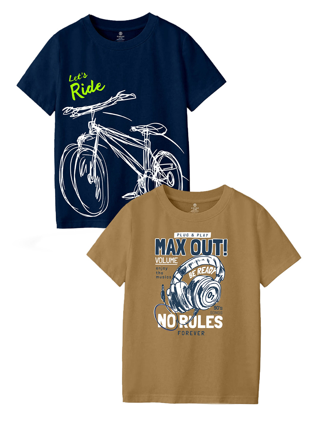 CODEZ Boys Biker 2 Printed Extended Sleeves Applique T-shirt