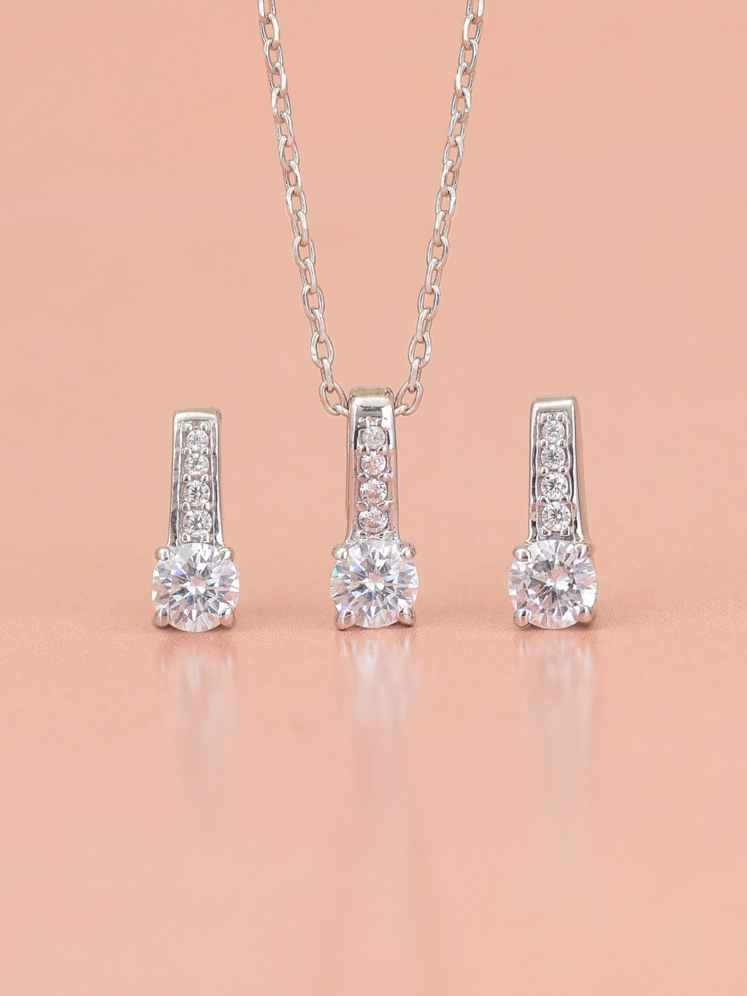 Ornate Jewels 925 Sterling Silver American Diamond Necklace with Earring Jewellery Set