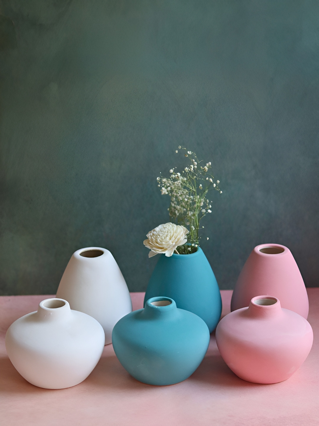 WEAVING HOMES Pink & Blue 6 Pieces Ceramic Vases