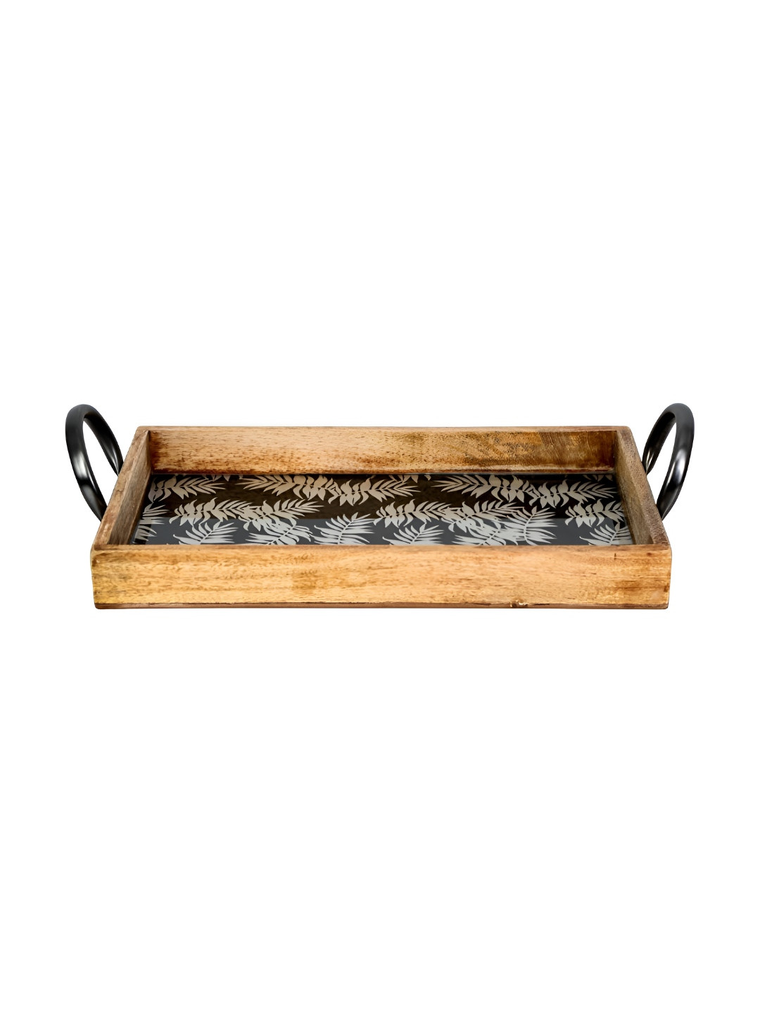 THE HOME CO. Black & White Floral Printed Wooden Serving Tray