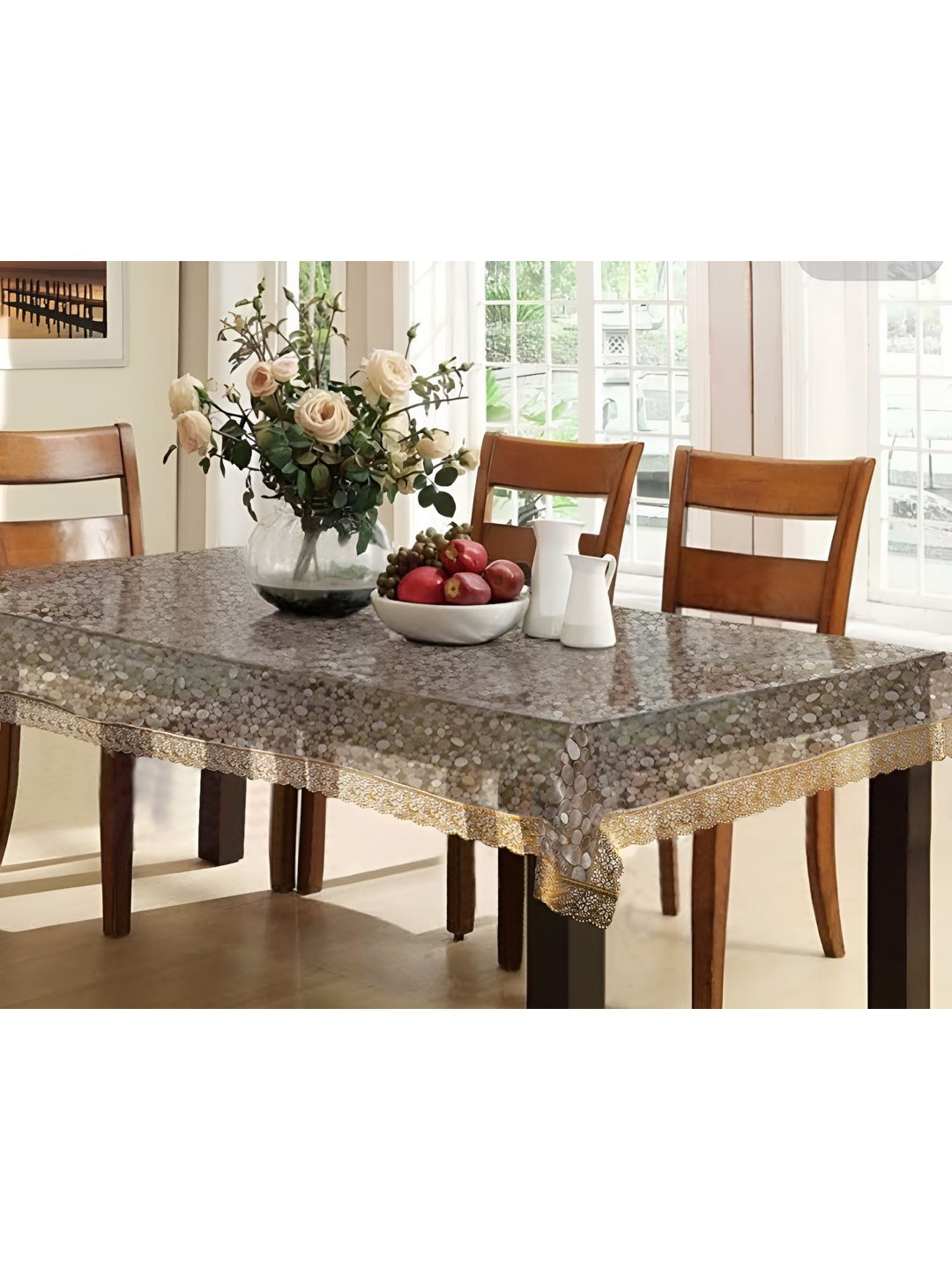 CASA-NEST Gold-Toned Waterproof 3D Rectangle Table Cover