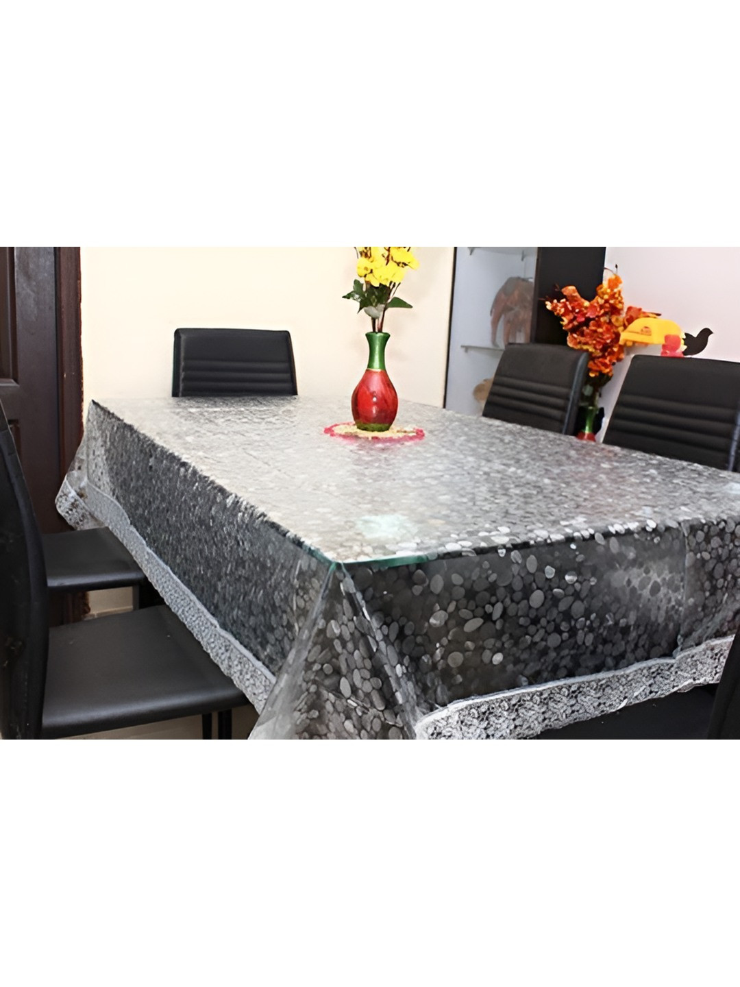 CASA-NEST Silver-Toned & White 3D Rectangle Table Cover