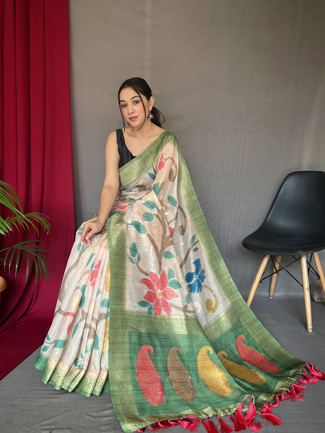 RV CREATION Kalamkari Tussar Saree