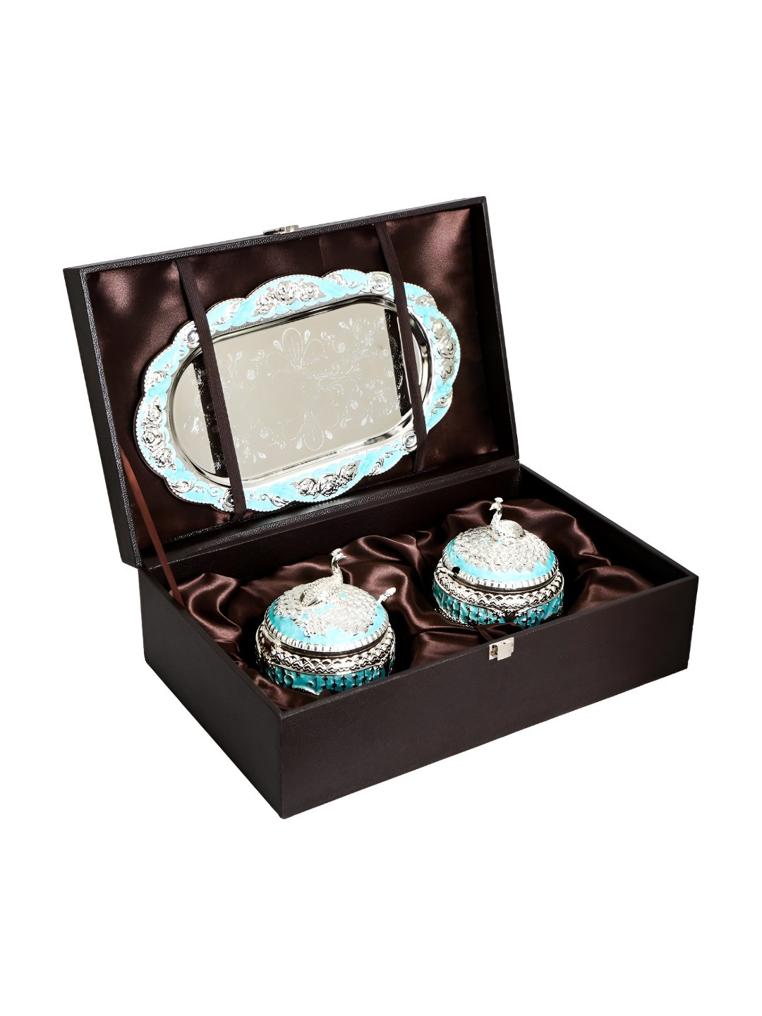 The Home Co. Peacock Blue Abstract Metal Easy To Clean 3 Piece Clip-On Jar
