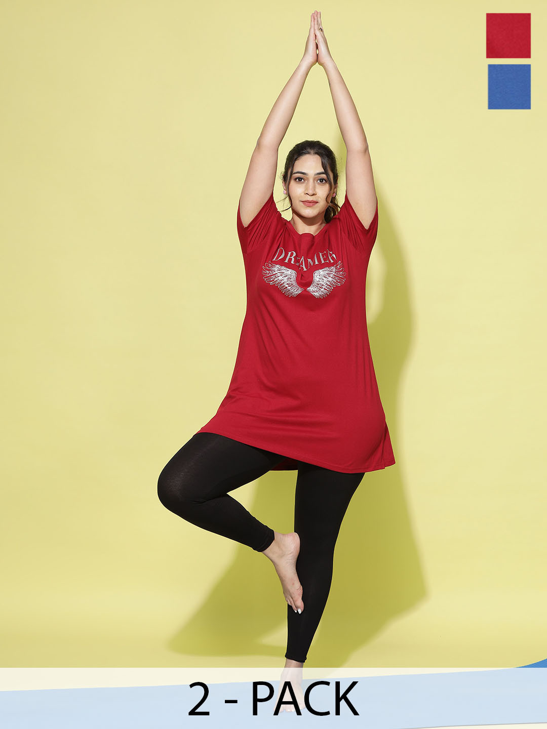 9shines Label Pack Of 2 Graphic Printed Cotton Longline Lounge T-shirts