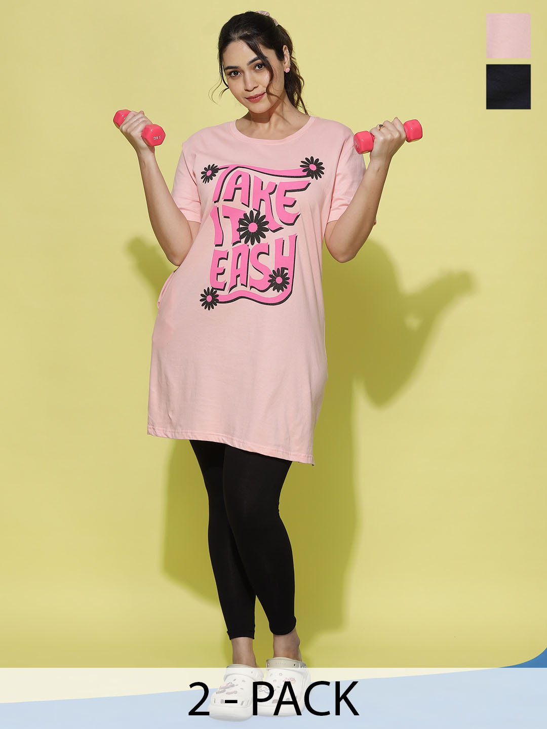 9shines Label Plus Size Pack Of 2 Printed Cotton Lounge T-shirts
