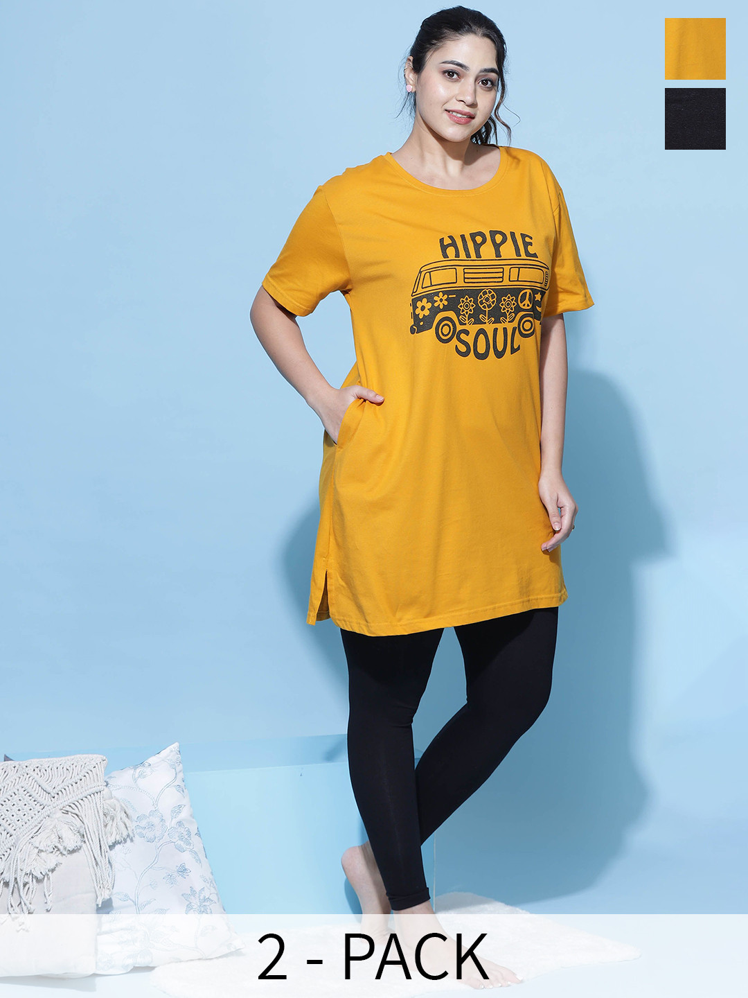 9shines Label Plus Size Pack Of 2 Printed Cotton Lounge T-shirts