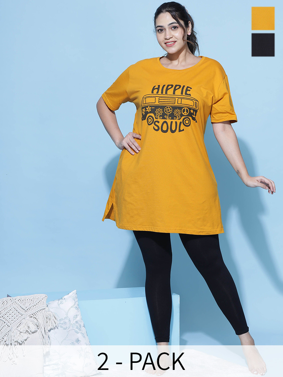 9shines Label Pack Of 2 Printed Cotton Plus Size Lounge T-Shirts