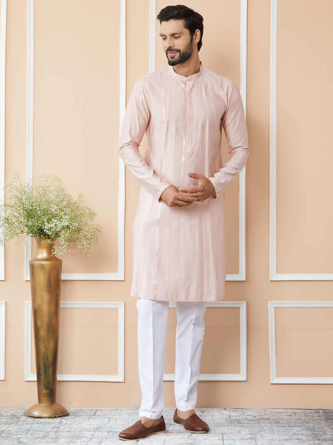 See Designs Floral Embroidered Regular Sequinned Pure Cotton Kurta with Pyjamas