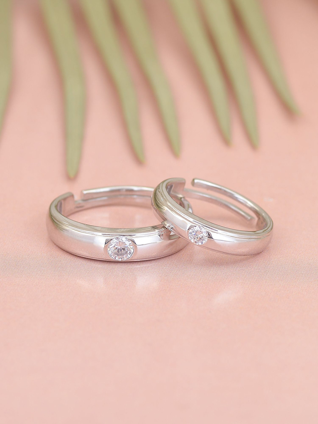 Ornate Jewels Set Of 2 925 Silver Rhodium-Plated American Diamond Finger Rings