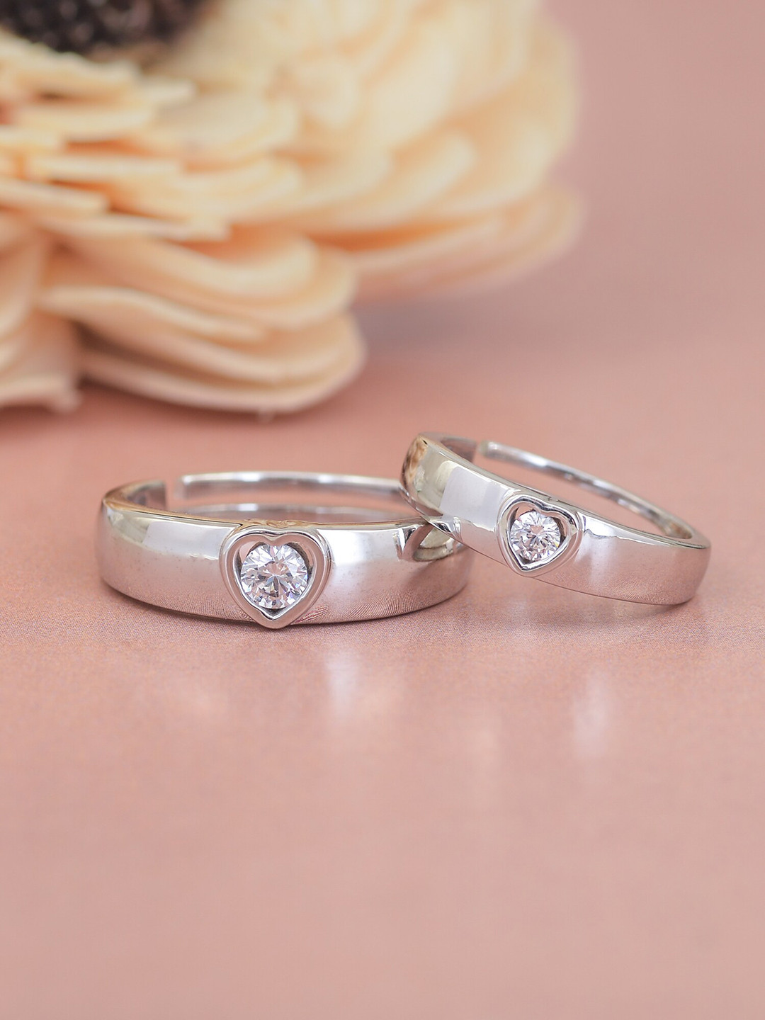 Ornate Jewels Set Of 2 925 Silver Rhodium-Plated American Diamond Finger Rings
