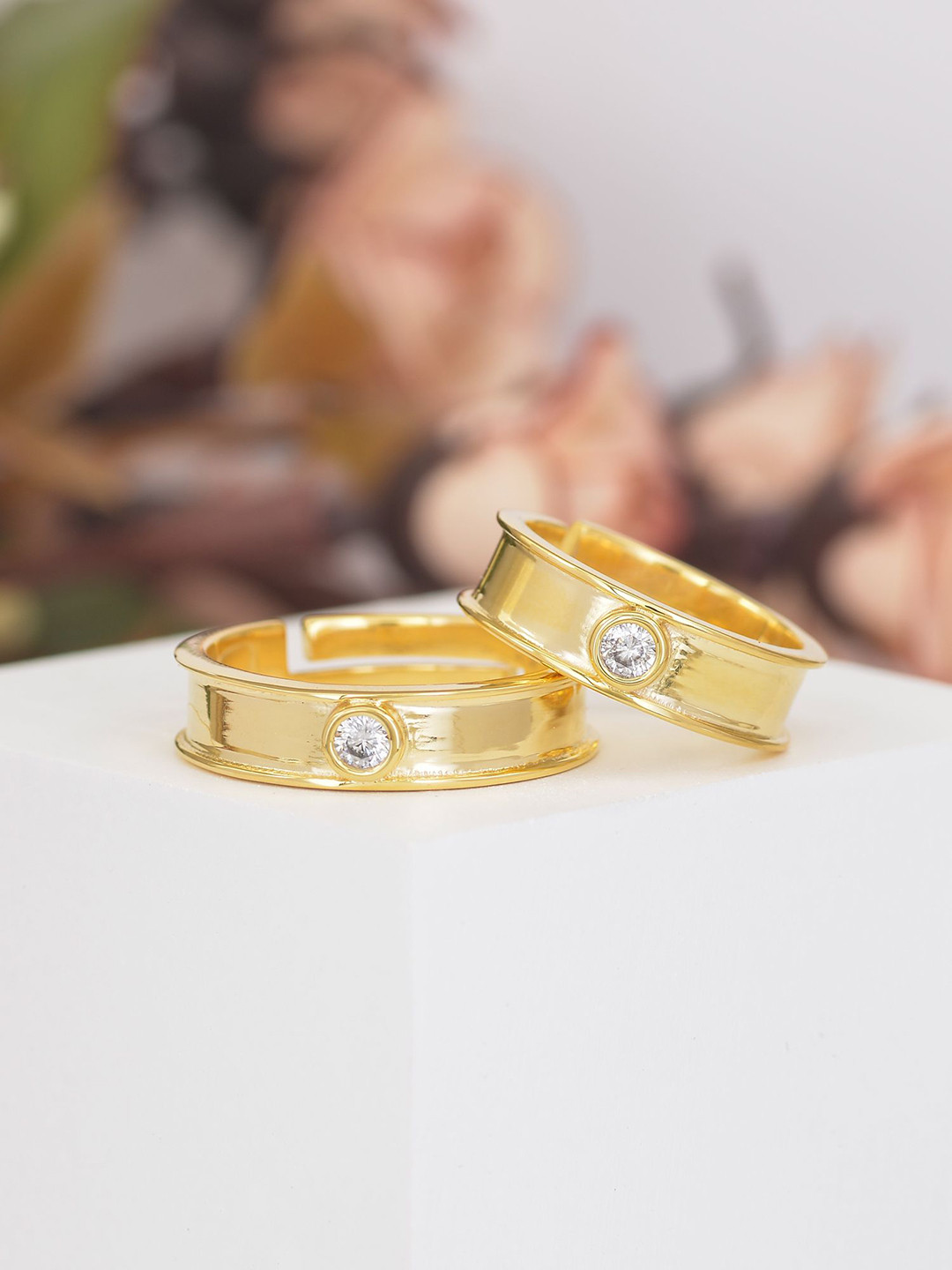 Ornate Jewels Set Of 2 92.5 Sterling Silver Gold-Plated AD-Studded Finger Rings