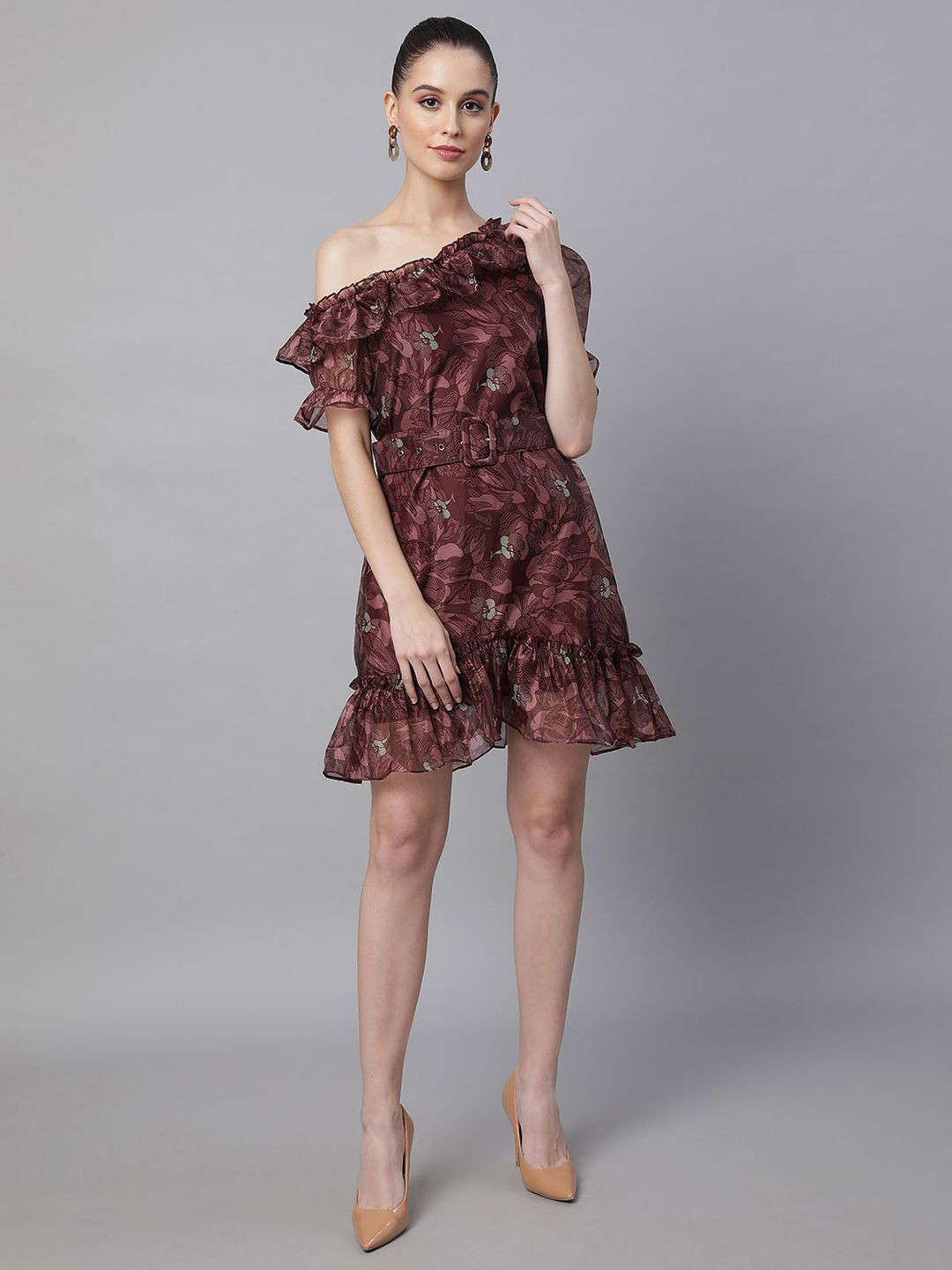 Global Republic Floral Print Flutter Sleeve Fit & Flare Dress
