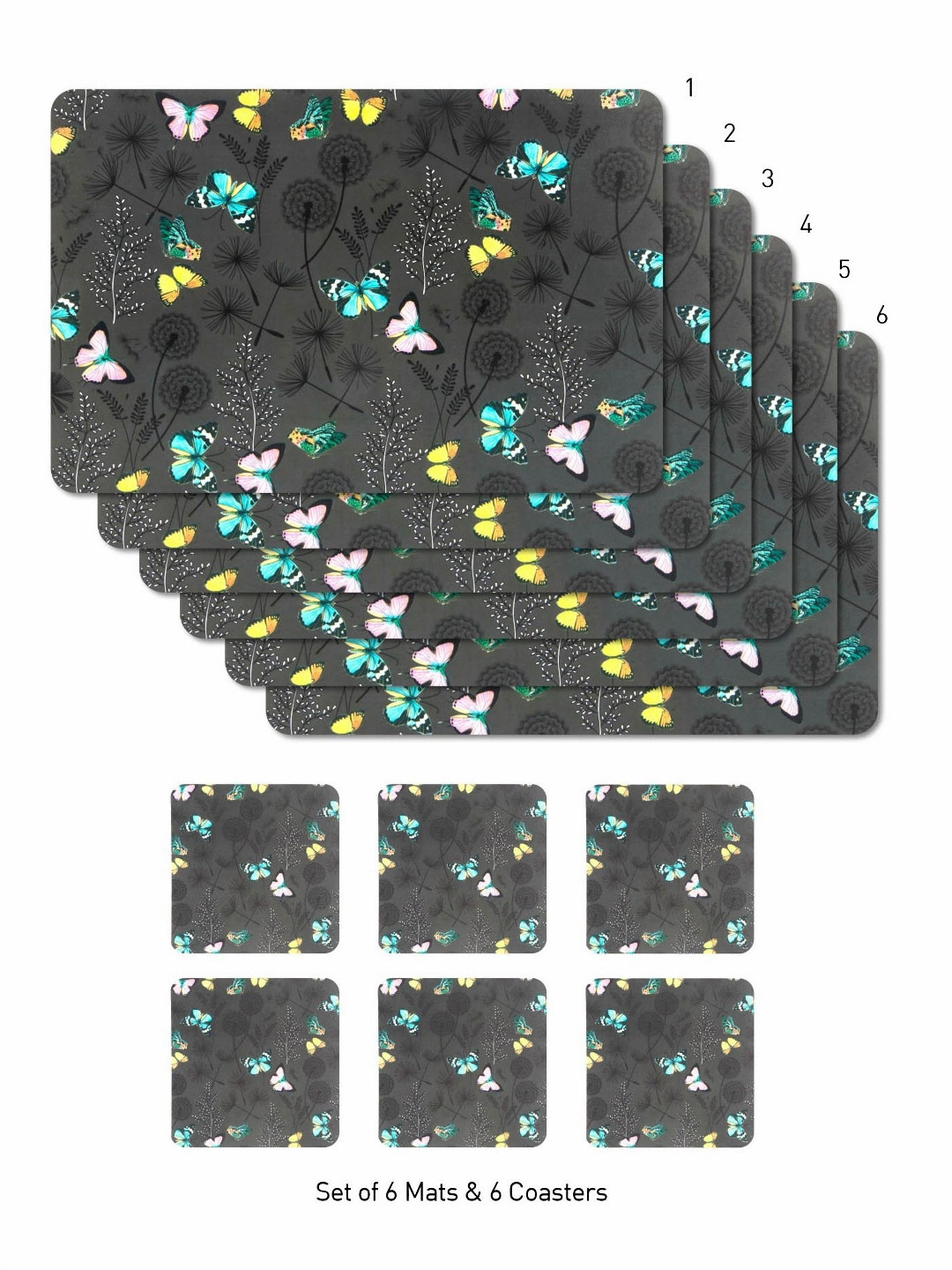 OBSESSIONS Brown 6 Pieces Printed Heat Resistant Table Placemats with Coasters