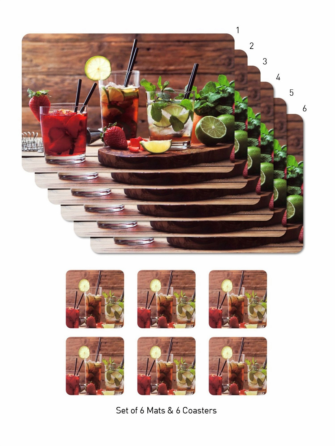 OBSESSIONS Brown 12 Pieces Printed Heat Resistant Table Placemats with Coasters