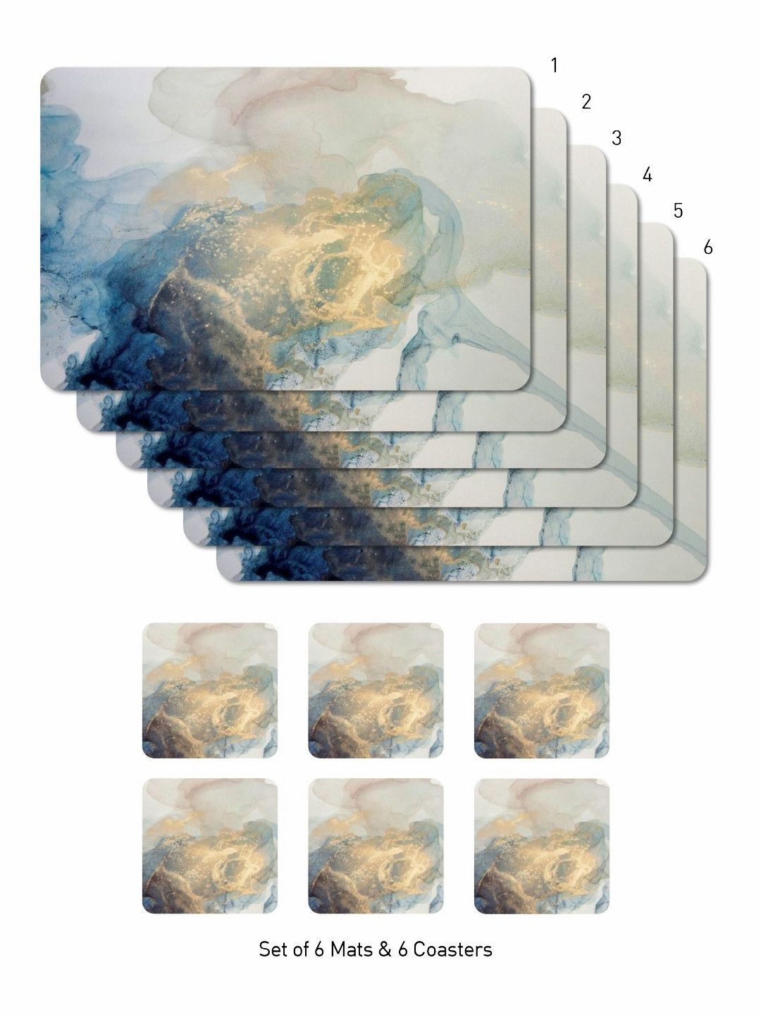 OBSESSIONS Blue 12 Pieces Printed Rectangular Table Placemats with Coasters