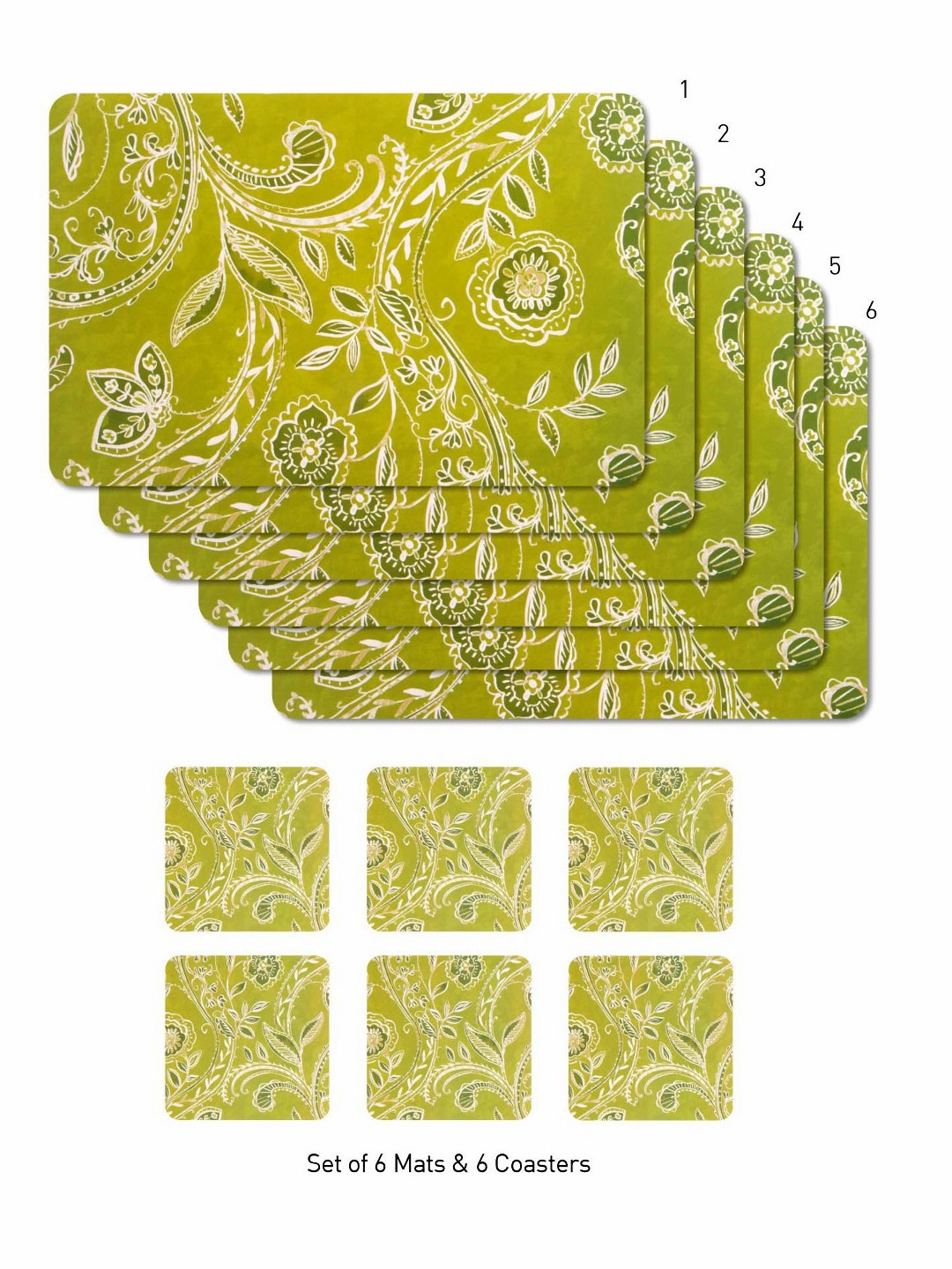 OBSESSIONS Green 12 Pieces Floral Rectangular Table Placemats with Coasters