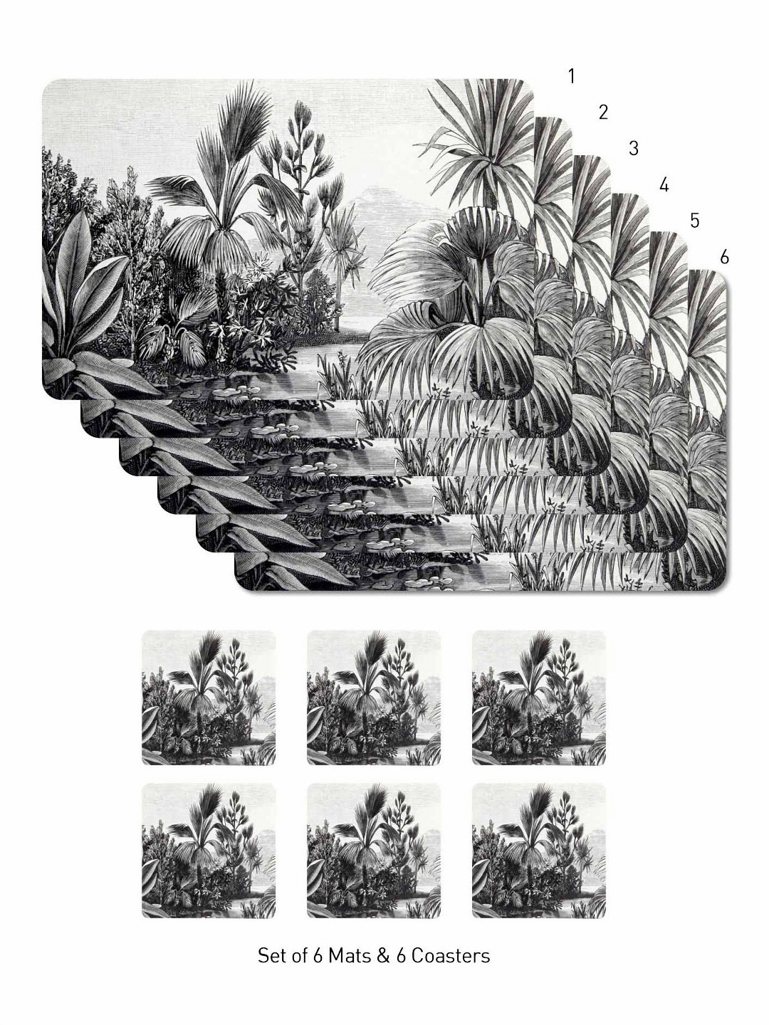 OBSESSIONS Grey & Black 12 Pieces Rectangular Table Placemats with Coasters
