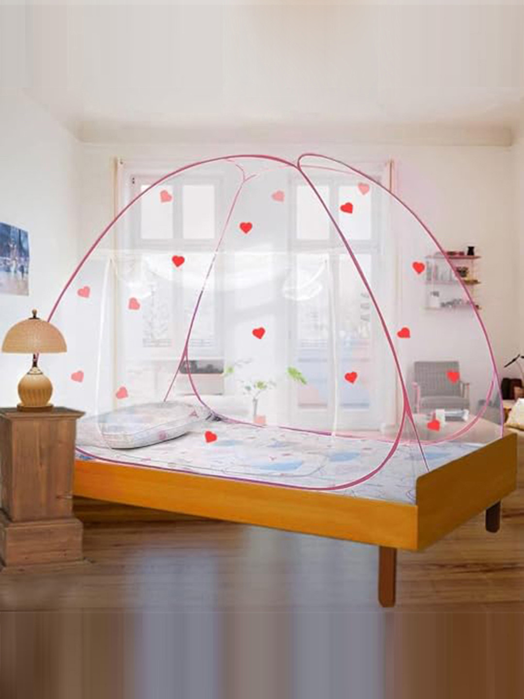 Evafly Red & White Single Bed Foldable Tent Mosquito Net