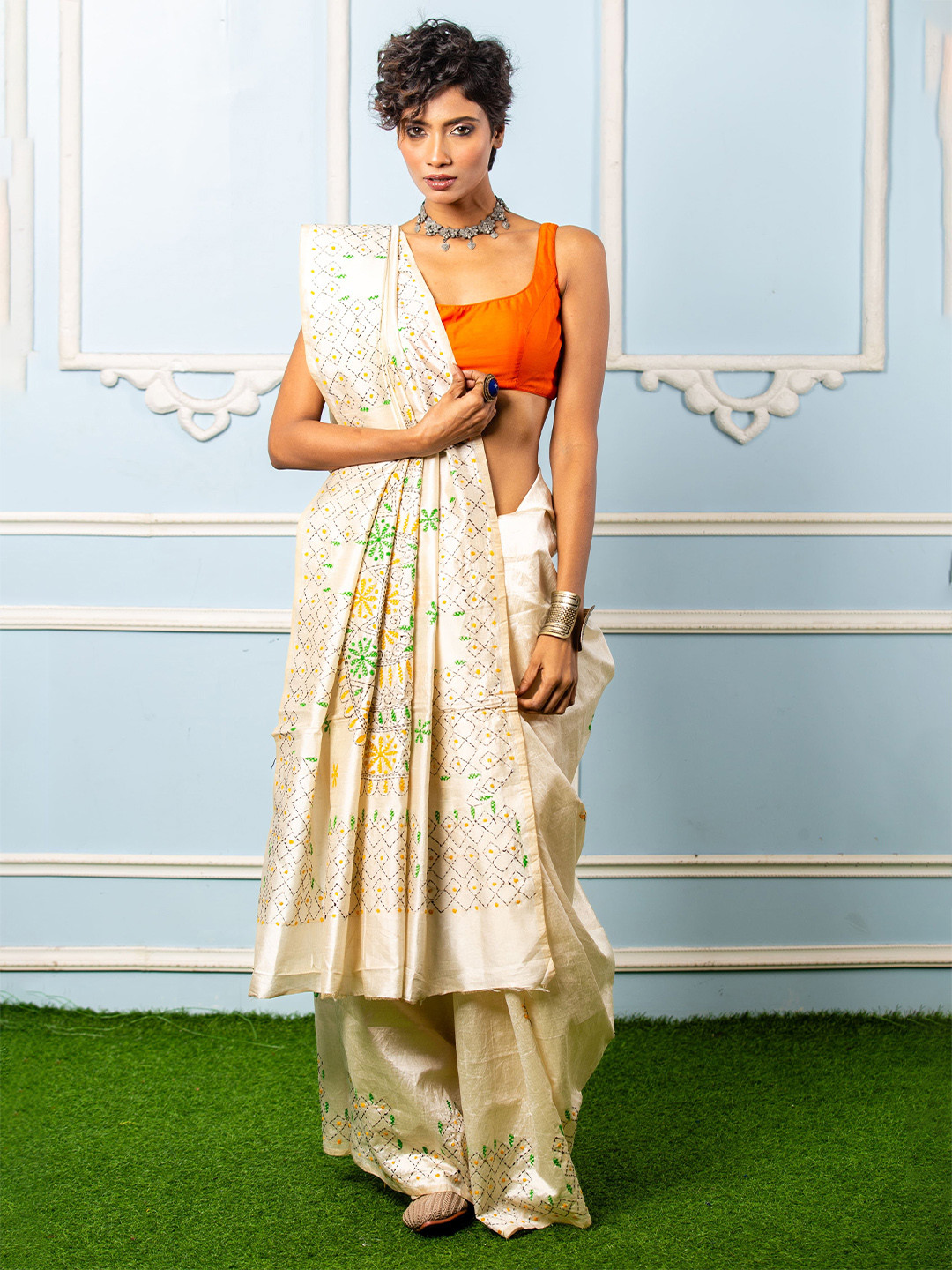 Urbane Essence Embroidered Pure Cotton Kantha Saree