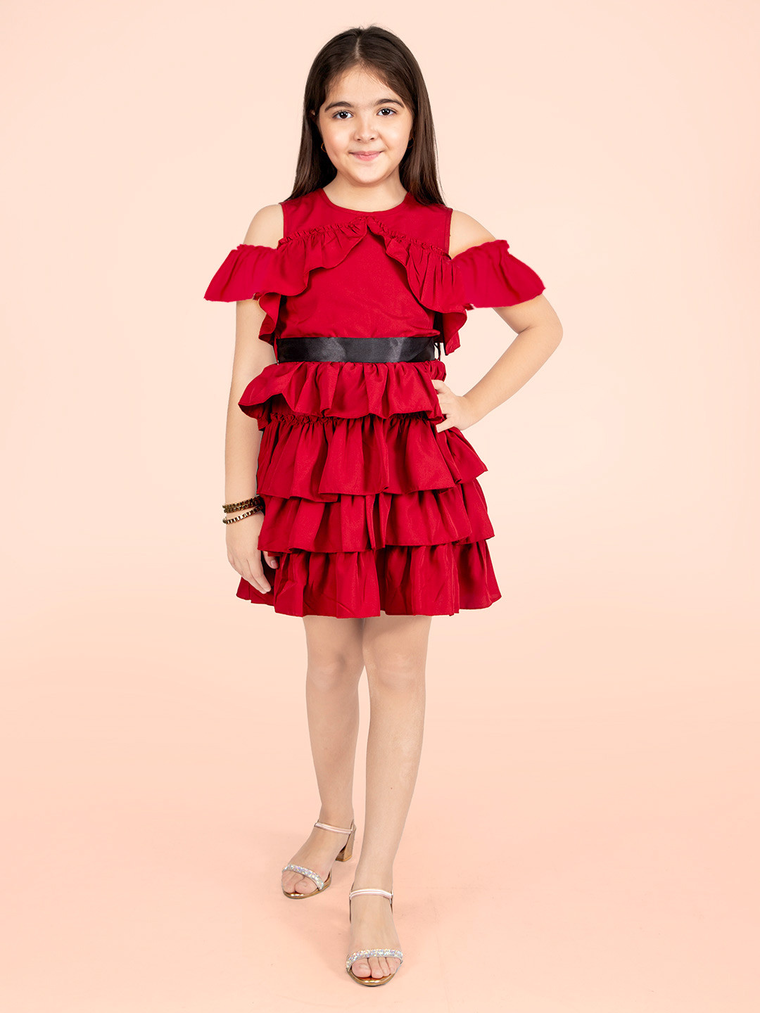 Naughty Ninos Cold-Shoulder Crepe Ruffles Fit & Flare Dress
