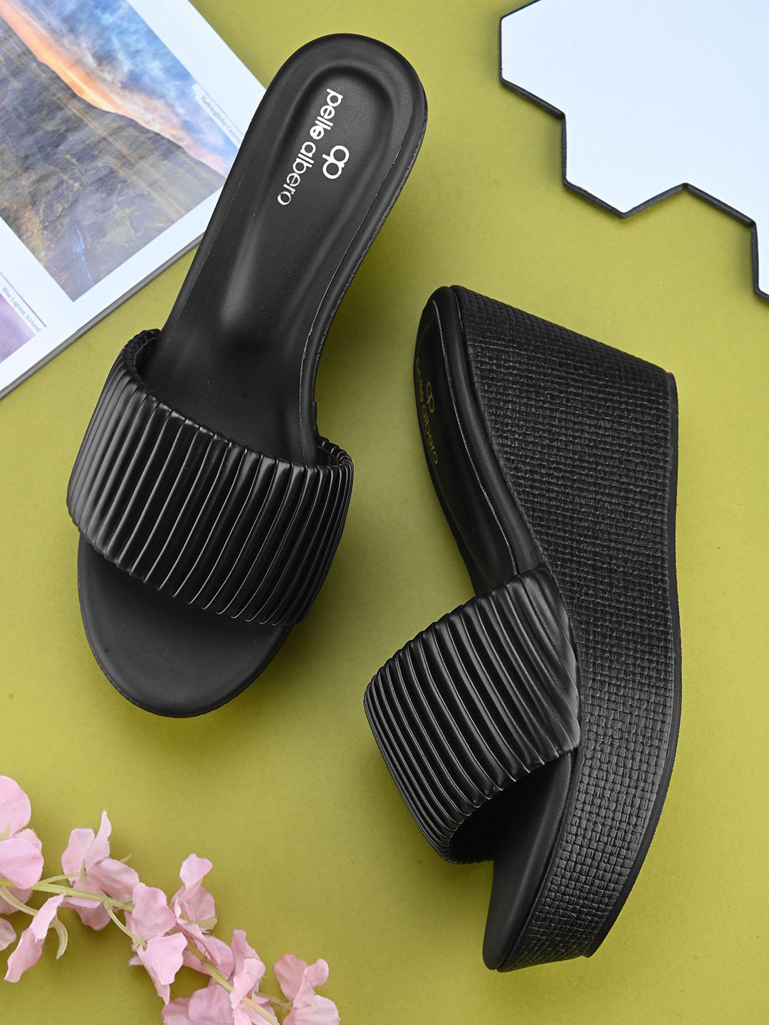 pelle albero Open Toe Wedge Heels