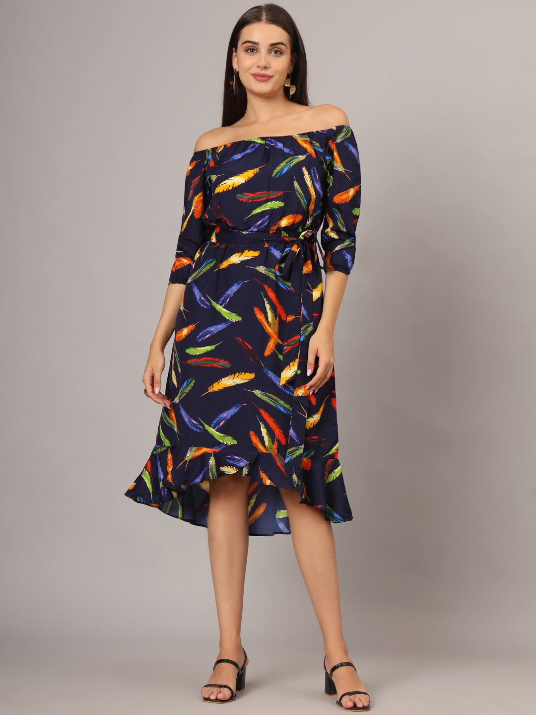 BRINNS Print Off-Shoulder A-Line Midi Dress
