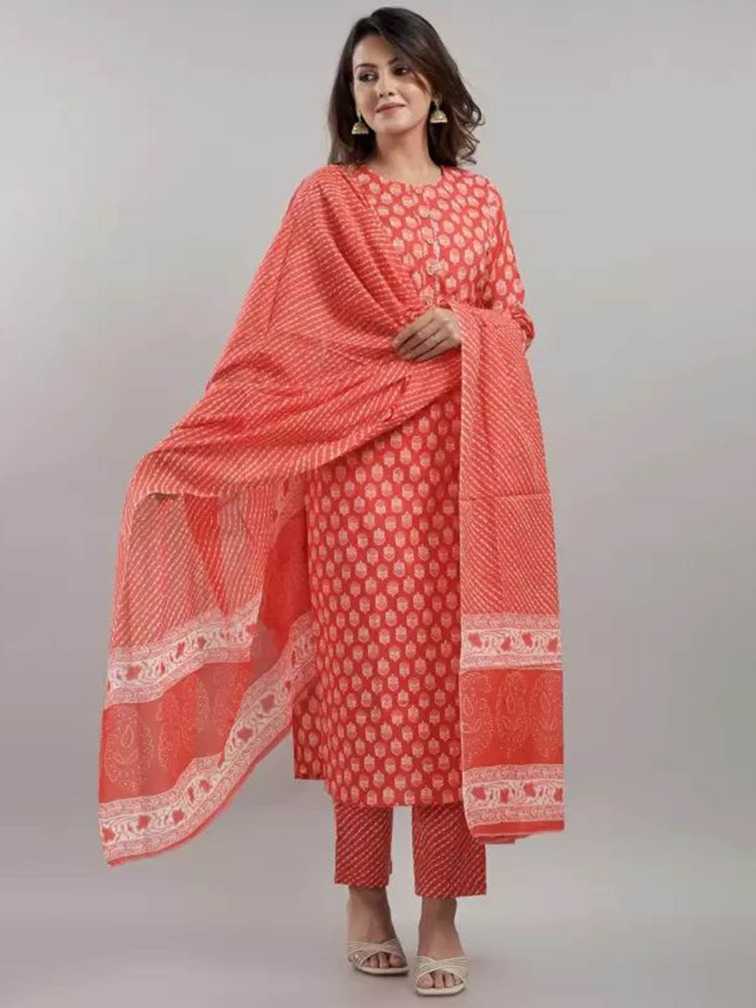 POSHART FASHION AS UNIQUE AS YOU ARE Printed Pure Cotton Kurta With Trousers & Dupatta